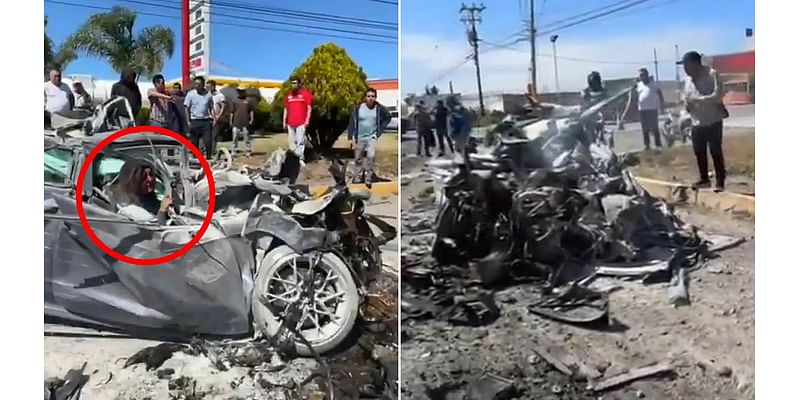 Pregnant teen miraculously survives horrific wreck as she's seen in mangled car moments after crash