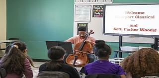 Cellist Seth Parker Woods’ delightful visit at Thompson Middle School