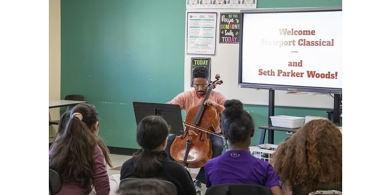 Cellist Seth Parker Woods’ delightful visit at Thompson Middle School