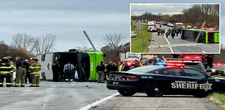 Dozens injured when tour bus overturns en route to Niagara Falls, shutting down parts of I-490