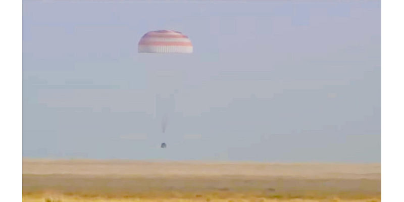 Soyuz MS-25 lands from ISS with NASA astronaut and record-setting cosmonauts (video)