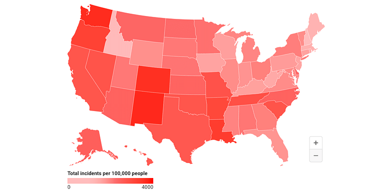 Map Shows Top 10 Most 'Dangerous' States in the US