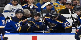 Blues F Dylan Holloway takes puck to neck, hospitalized