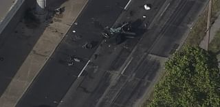 Mustang split in half in crash along Southwest Freeway feeder road