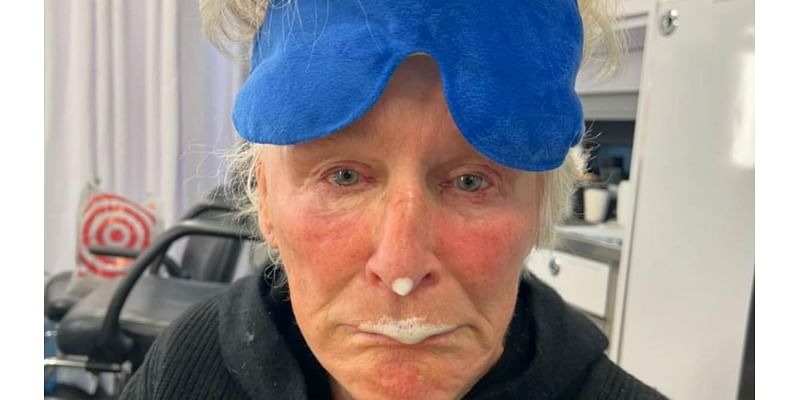 Major Hollywood star, 77, looks unrecognisable as she shares a morning selfie with an eye infection and milk moustache on set of her new TV show - do you know who it is?