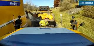 WATCH: Road worker narrowly dodges truck on NY highway