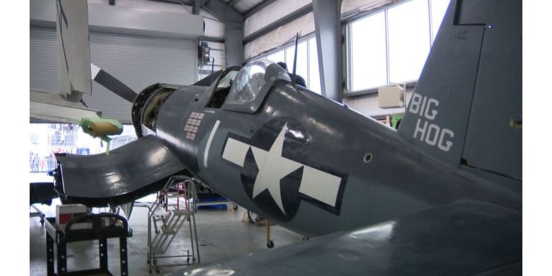 Relic fighter plane being refurbished for exhibit at Intrepid Museum in NYC