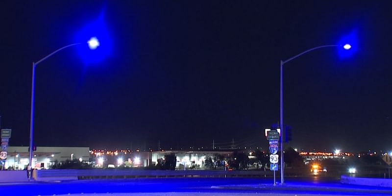 Purple streetlights still glowing in Vegas Valley