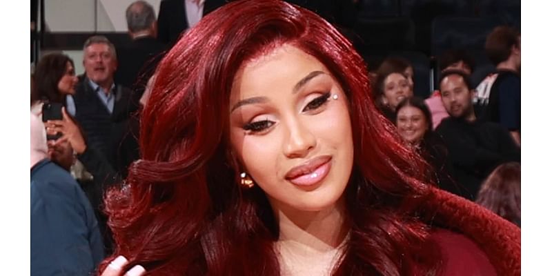 Cardi B sizzles in head-to-toe burgundy look at Knicks-Bucks game in NYC