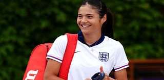 Emma's Euros fever! Raducanu wears her England kit to Wimbledon practice - and carries a personalised £2,400 Christian Dior bag - as she gets set for Slovakia clash and her return to SW19