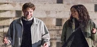 Zendaya and Robert Pattinson are seen laughing while filming the A24 movie The Drama in Massachusetts