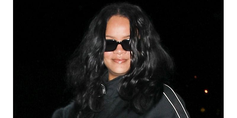 Rihanna pairs fur shawl with a casual tracksuit as she leaves Giorgio Baldi in Santa Monica after enjoying dinner with friends