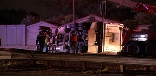 Overturned dump truck spills rocks on I-76 SB in Gloucester City, New Jersey