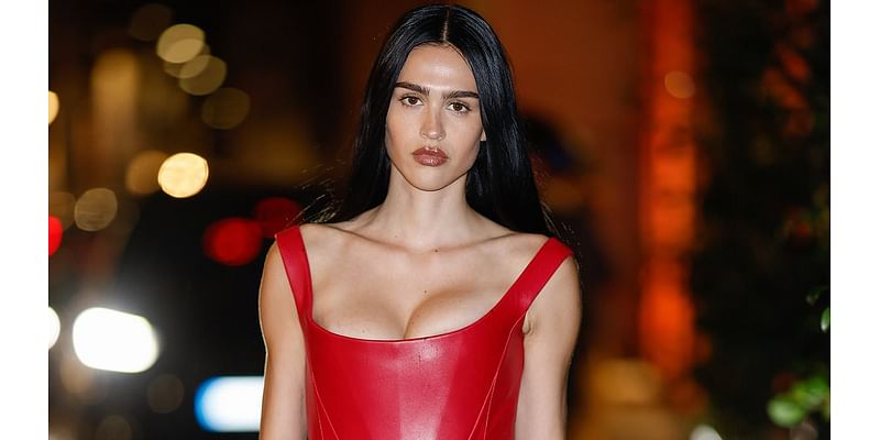 Amelia Gray stuns in a sexy red leather dress at Vogue Italia party after hitting the catwalk during Milan Fashion Week following night out with Romeo Beckham