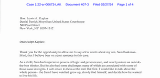 Read a letter from Sam Bankman-Fried’s father.