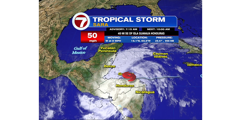 Tropical Storm Sara scrapes along northern Honduras coast bringing heavy rain to Central America - WSVN 7News