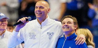 Rick Pitino congratulates Mark Pope on Kentucky's win over Duke