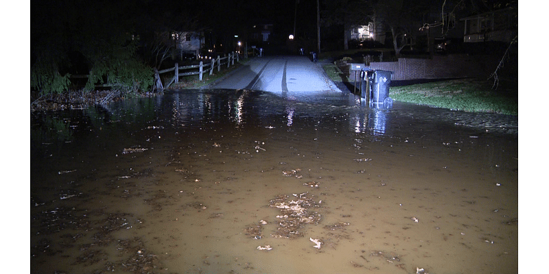 Water fills Ross Township road following apparent water line break