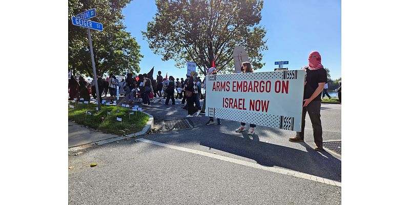 Protestors march down Front Street in Harrisburg to demand ceasefire, end to Pa. anti-BDS law