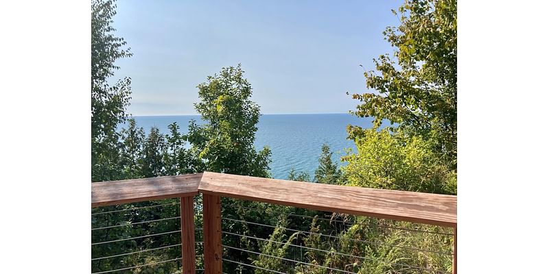 Lake Michigan overlook perches at end of accessible trail through dune backwoods