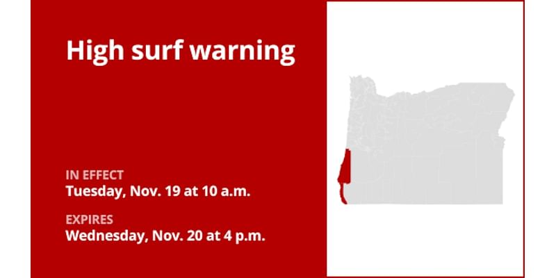 Update: High surf warning for South Central Oregon Coast and Curry County Coast until early Wednesday evening – breaking waves of 25 to 30 feet foreseen