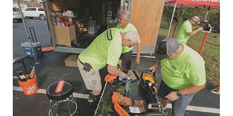 Volunteers use chainsaws to bring people together following storm aftermath