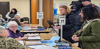 Candidate Rebecca Cooke holds press conference after voting in Wisconsin’s 3rd CD