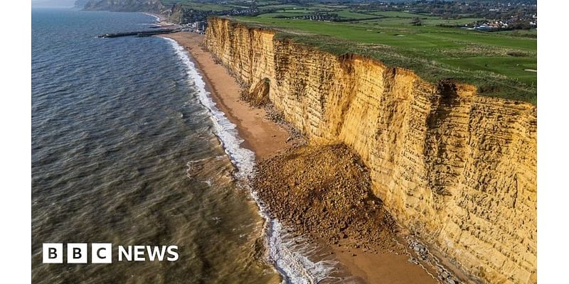 Jurassic Coast cliff fall: Dorset's East Beach at West Bay blocked