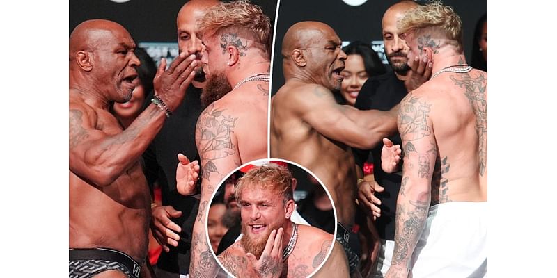 Mike Tyson slaps ‘f–king a–hole’ YouTuber Jake Paul across the face in pre-fight outburst