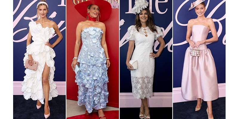 The BEST dressed at Oaks Day: Celebrities stun in spectacular florals, figure-hugging frocks and pretty pastels on Spring Racing's final day