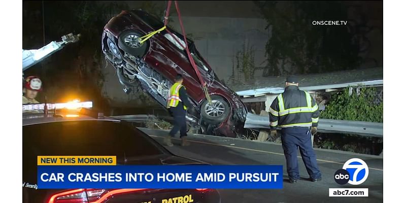 Suspect slams into guardrail on 405 Freeway in Culver City, crashes into home during chase