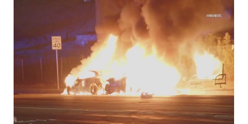 Multiple cars catch fire during street takeovers in Pomona, Sepulveda Basin