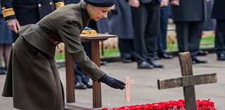 Duchess of Gloucester is sombre as she attends the Field of Remembrance at Westminster Abbey in place of Queen Camilla