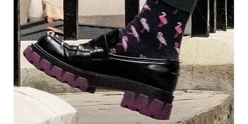 Angela's A-list accessories! Deputy PM sports wacky flamingo socks and 'punk' loafers as she arrives in Westminster on budget day