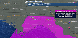 Hurricane and Storm Surge Watches now up for parts of the Big Bend