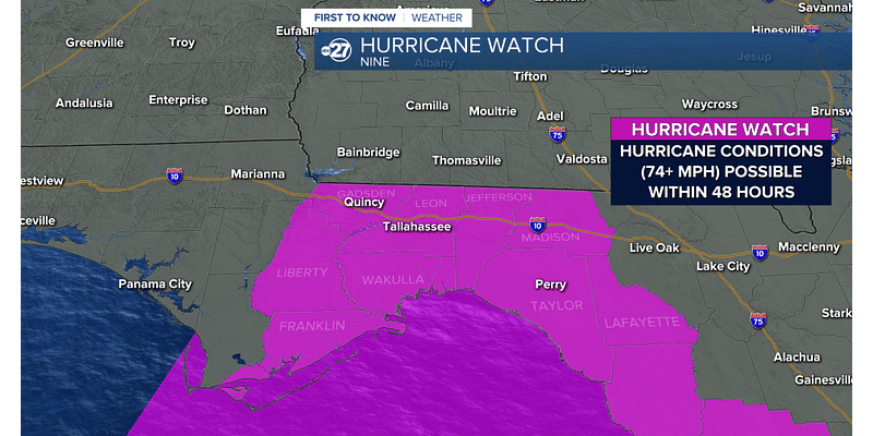 Hurricane and Storm Surge Watches now up for parts of the Big Bend