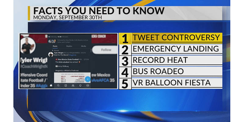 KRQE Newsfeed: Tweet controversy, Emergency landing, Record heat, Bus Roadeo, VR Balloon Fiesta