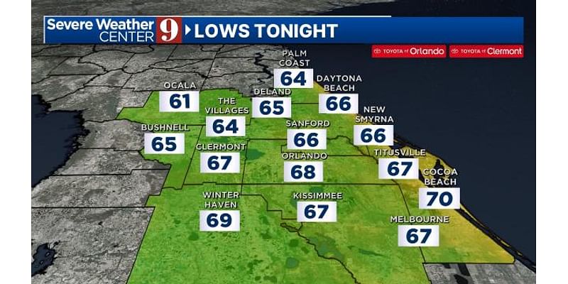 Temperatures to drop after front moves through Central Florida