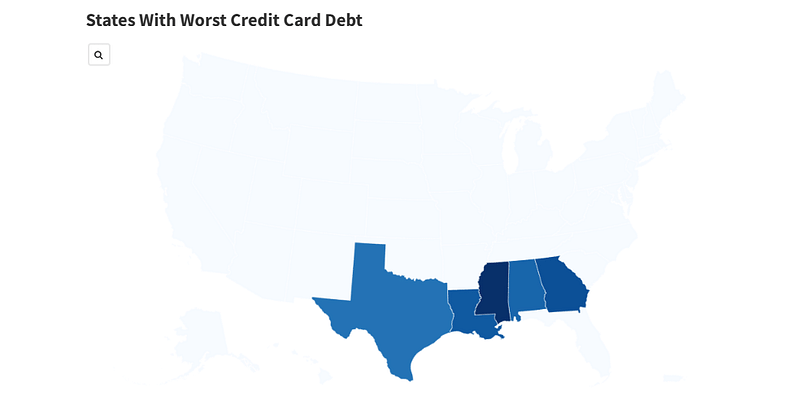 Map Shows States With Worst Credit Card Debt