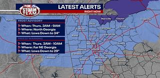 Frost Advisory for metro Atlanta; Freeze Warning for extreme north Georgia mountains