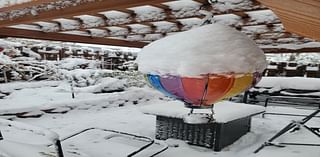 Snow Piles Up Overnight On Patio In Pinon Trails