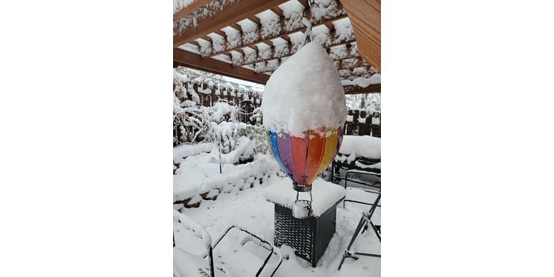 Snow Piles Up Overnight On Patio In Pinon Trails