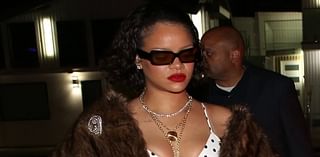 Rihanna puts on a busty display in a plunging polka dot dress and faux fur coat as she enjoys a late night dinner at her favourite LA restaurant