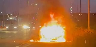 Terrifying moment father's new £29,000 Ford Ranger pick-up truck explodes into huge fireball after catching fire without warning on busy motorway