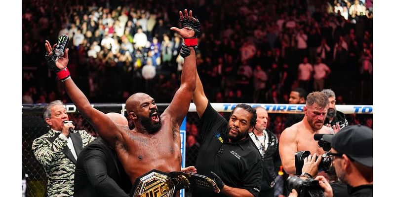 Jon Jones retains UFC heavyweight title with spinning kick to stop Stipe Miocic, celebrates with President-elect Donald Trump