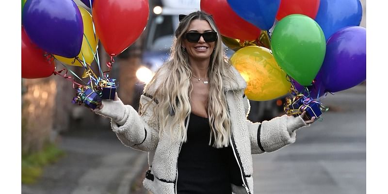 Christine McGuinness steps out with 'well done daddy' balloons for ex-husband Paddy after he complete brutal 300 mile charity cycle - following their 'toxic' divorce battle