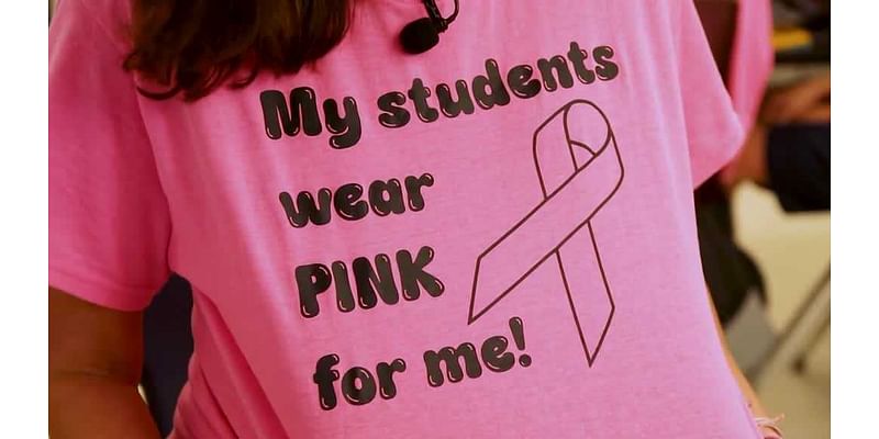 Vineyards Elementary School students join forces to make their teacher pink with joy every October