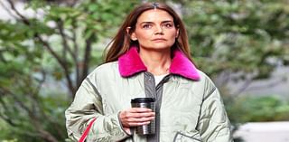 Katie Holmes Channels Joey Potter in Casual Puffer Jacket and Monogrammed $35 Tote on a Walk in N.Y.C.