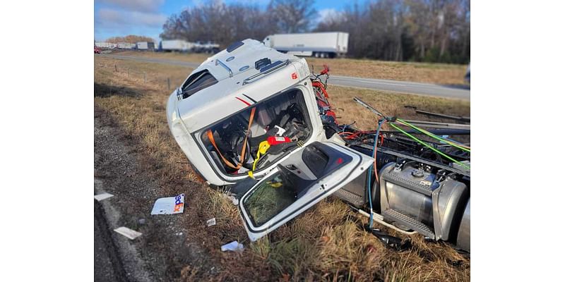 Multiple overturned trucks bring I-44 traffic to a halt near Doolittle