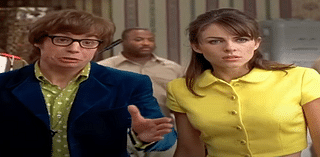 Elizabeth Hurley says she struggled with Austin Powers scene so much you can actually see her laughing